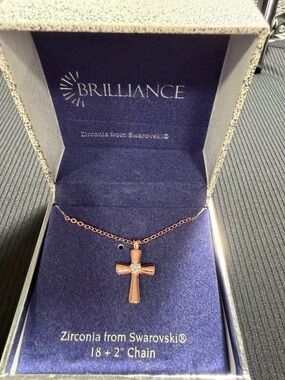 Rose Gold Cross Necklace with Swarovski Zirconia
